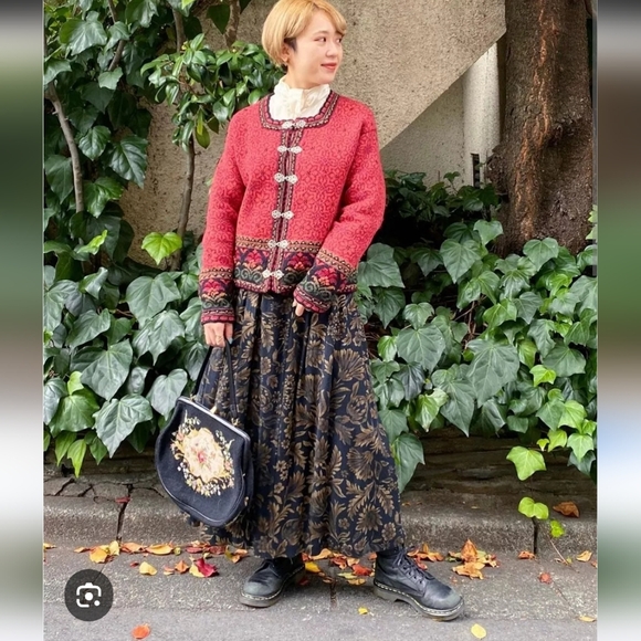 Icelandic Design Vintage Wool Floral Embroidered Olive Zip Front Jacket Size M - Picture 15 of 15